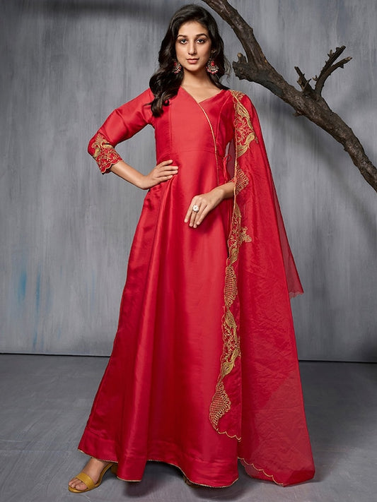 Ethnic Motifs Embroidered Maxi Gown Ethnic Dress With Dupatta