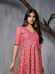 Floral Printed Regular Thread Work Kurta With Trousers & Dupatta