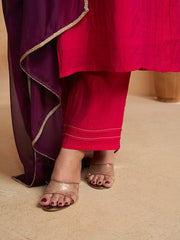 Magenta Yoke Design Regular Kurta with Trousers & Dupatta