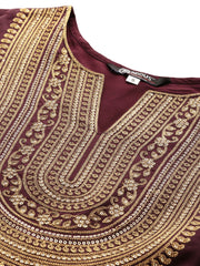 Women Burgundy Yoke Design Satin Anarkali Kurta