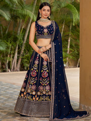 Navy Blue Georgette Wedding Lehenga Choli