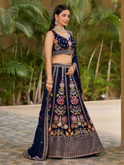 Navy Blue Georgette Wedding Lehenga Choli