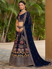 Navy Blue Georgette Wedding Lehenga Choli