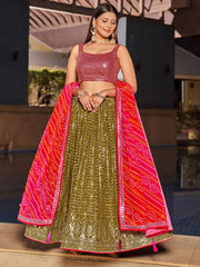 Mehndi Green Georgette Wedding Lehenga Choli