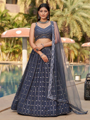 Grey Georgette Wedding Lehenga Choli