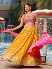 Yellow Georgette Wedding Lehenga Choli