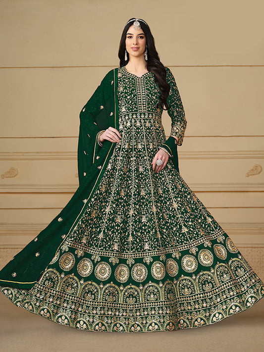 Green Sequence Embroidery Georgette Anarkali Suit