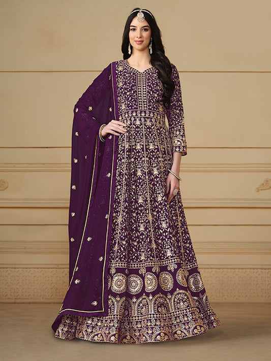 Purple Sequence Embroidery Georgette Anarkali Suit