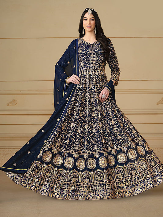 Navy Blue Sequence Embroidery Georgette Anarkali Suit