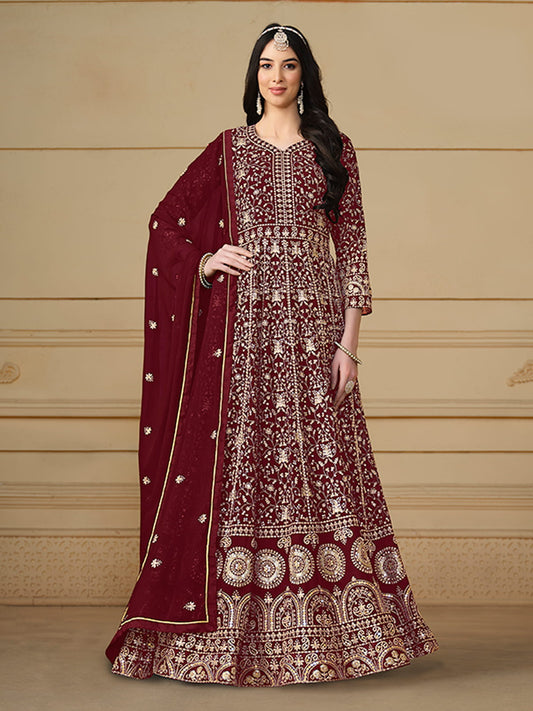 Red Sequence Embroidery Georgette Anarkali Suit