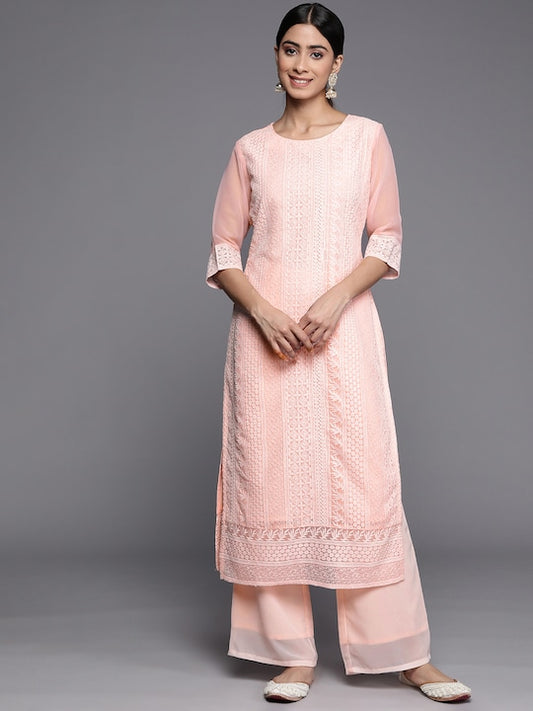 Floral Embroidered Chikankari Kurta with Palazzos