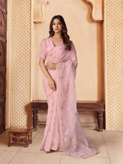 Pink Embroidered Organza Sarees