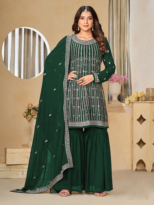 Green Sequence Embroidery Gharara Suit