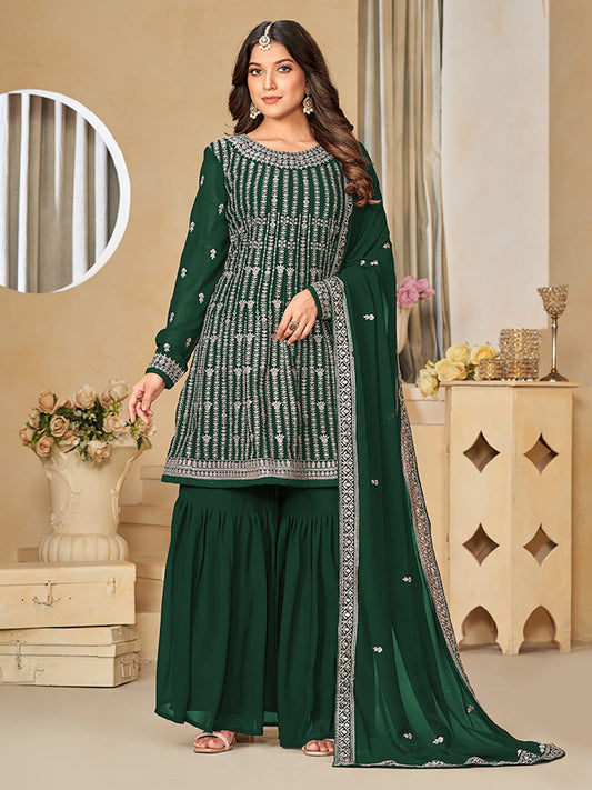 Green Sequence Embroidery Gharara Suit