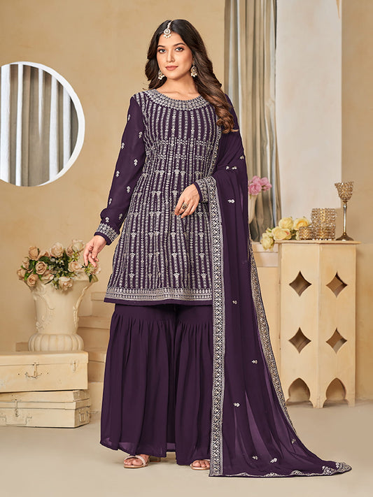 Purple Sequence Embroidery Gharara Suit