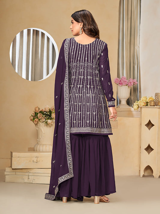 Purple Sequence Embroidery Gharara Suit