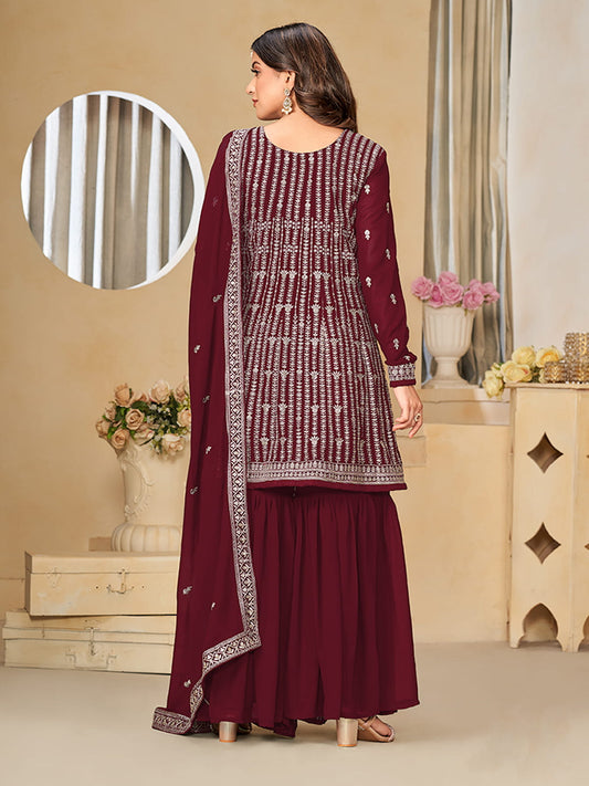 Maroon Sequence Embroidery Gharara Suit