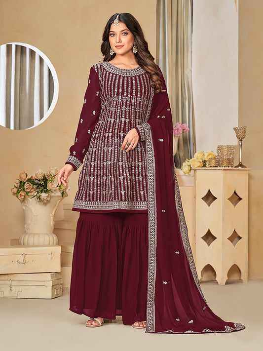 Maroon Sequence Embroidery Gharara Suit