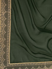 Green And Gold-Toned Sequinned Embroidered Bordered Saree