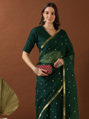 Green Floral Sequinned Organza Saree