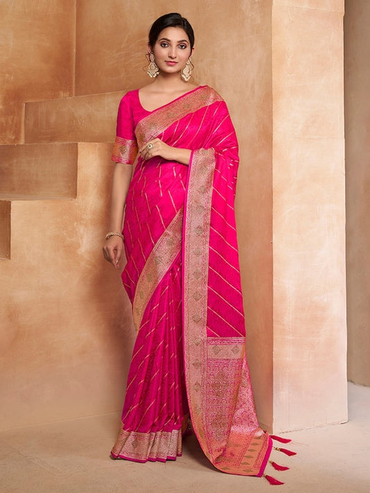 Magenta Striped Woven Design Zari Pure Silk Saree