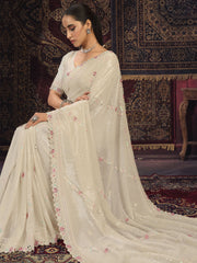 Off White Georgette Designer Saree