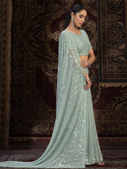 Sea Green Georgette Designer Saree