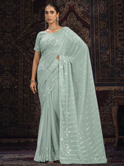 Sea Green Georgette Designer Saree