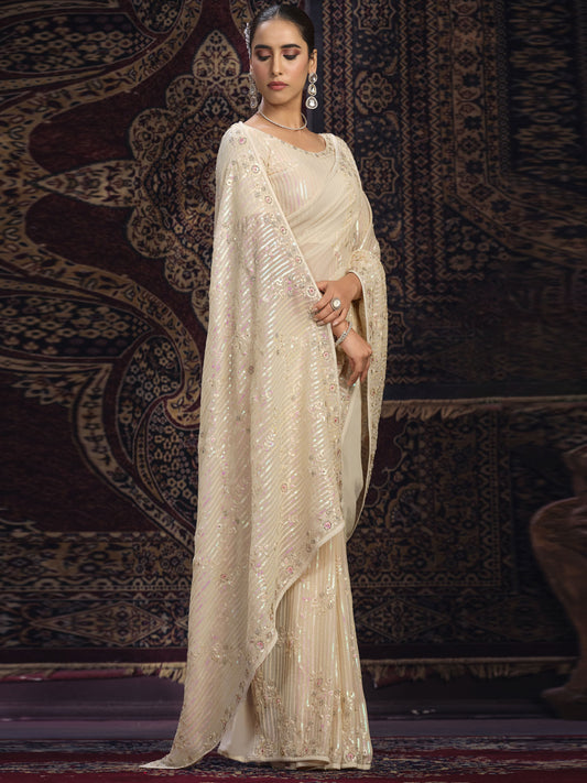 Off White Georgette Designer Saree