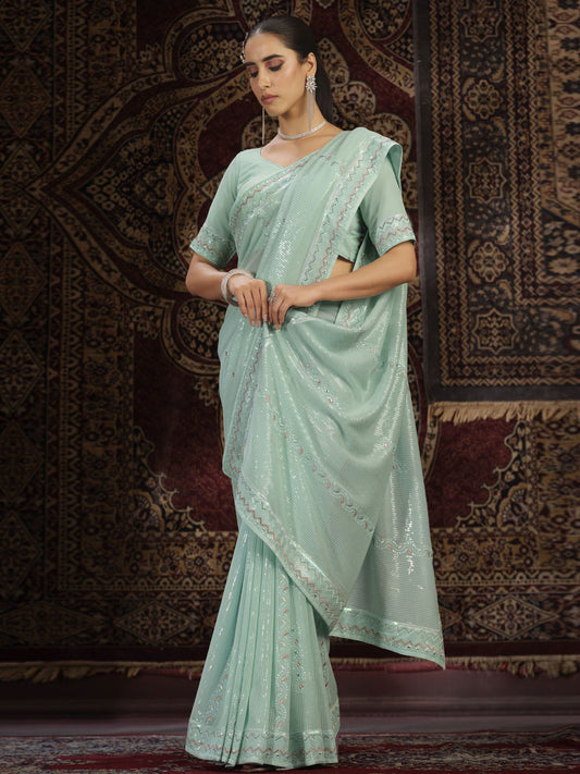 Firozi Georgette Designer Saree