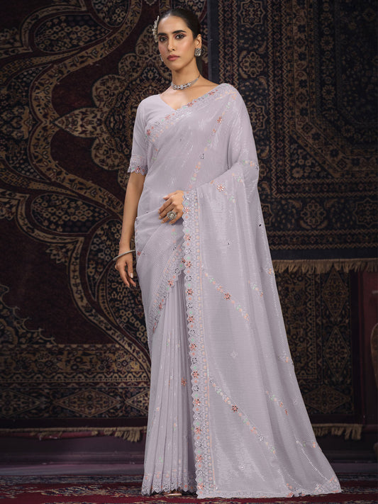 Lavender Georgette Designer Saree