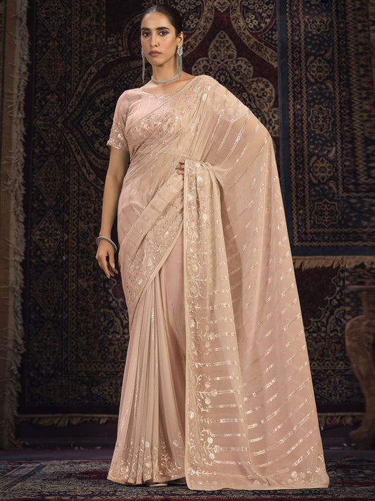 Peach Georgette Designer Saree