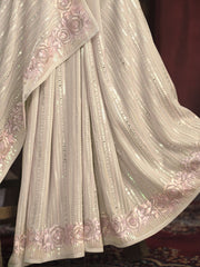 Off White Georgette Designer Saree