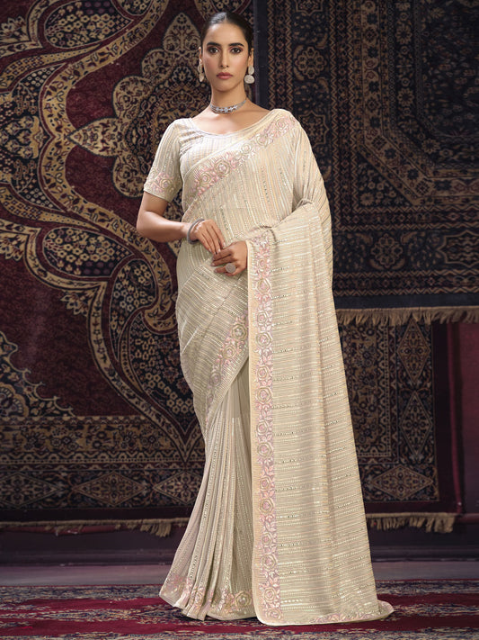 Off White Georgette Designer Saree