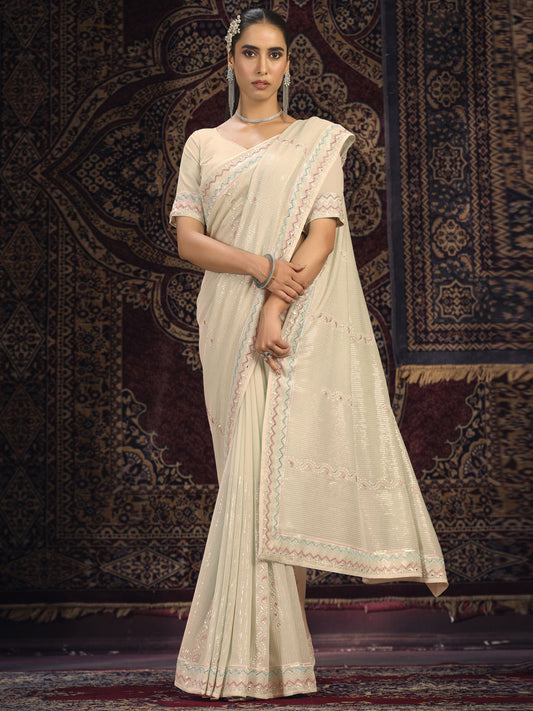 Off White Georgette Designer Saree