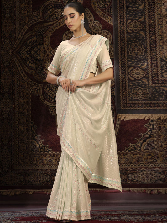 Off White Georgette Designer Saree