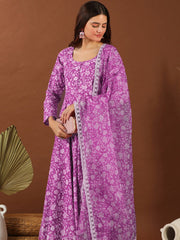 Women Purple Floral Printed Anarkali Kurta Set