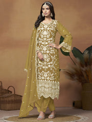 Mustard Organza Embroidered Designer Salwar Suit