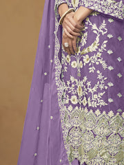 Purple Organza Embroidered Designer Salwar Suit