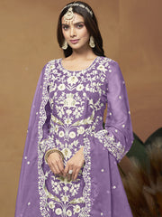 Purple Organza Embroidered Designer Salwar Suit