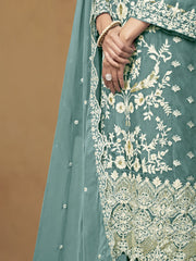 Sea Green Organza Embroidered Designer Salwar Suit