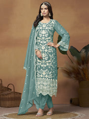 Sea Green Organza Embroidered Designer Salwar Suit