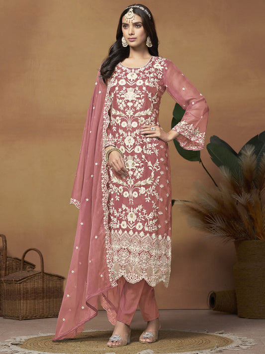 Pink Organza Embroidered Designer Salwar Suit