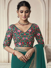 Green Color Organza Embroidered Designer Saree