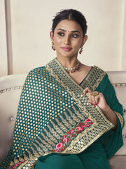 Green Color Organza Embroidered Designer Saree