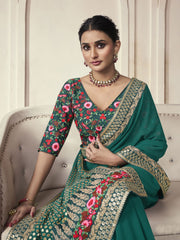 Green Color Organza Embroidered Designer Saree