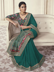 Green Color Organza Embroidered Designer Saree