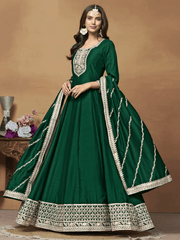 Green Georgette Festive Wear Anarkali Suit