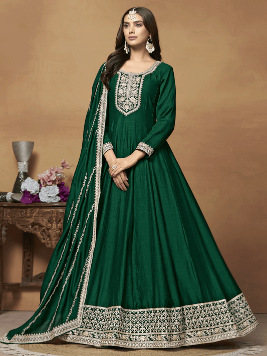 Green Georgette Festive Wear Anarkali Suit