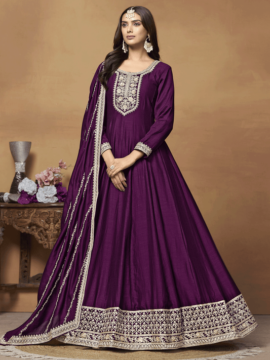 Purple Georgette Partywear Anarkali Suit